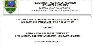Surat Keputusan Kepala Desa Karangsari Pengangkatan Ketua RT 01 RW 03